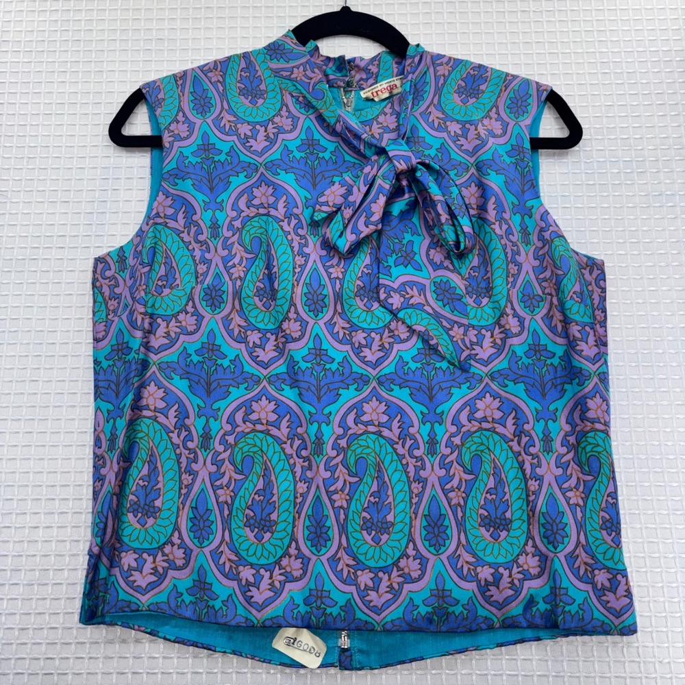 Vintage Strega by Monte Streitfield Paisley Silk Sleeveless Blouse Bonwit Teller